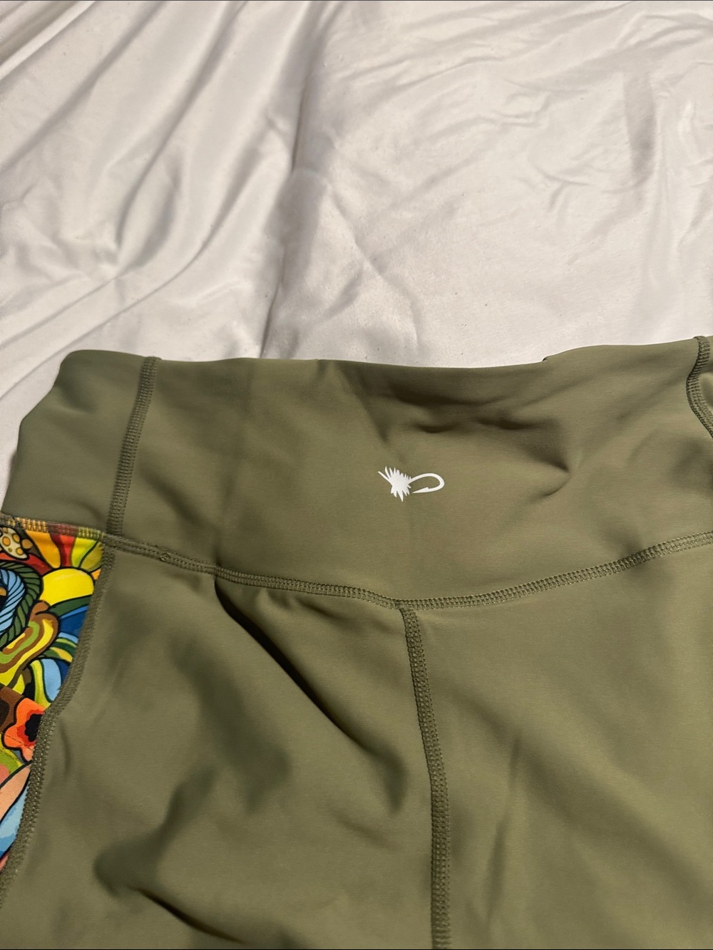 Fishe Olive Green Leggings with Colorful Side Panels - Picture 5 of 5